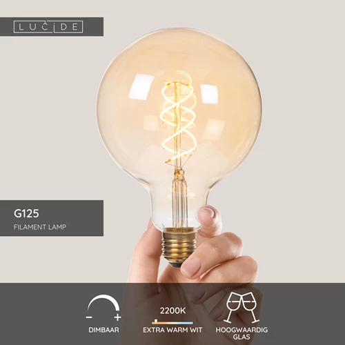 Lucide G125 - Filament lamp - Ø 12,5 cm - LED 3 StepDim (Memory) - E27 - 1x4,9W 2200K - Amber - USP